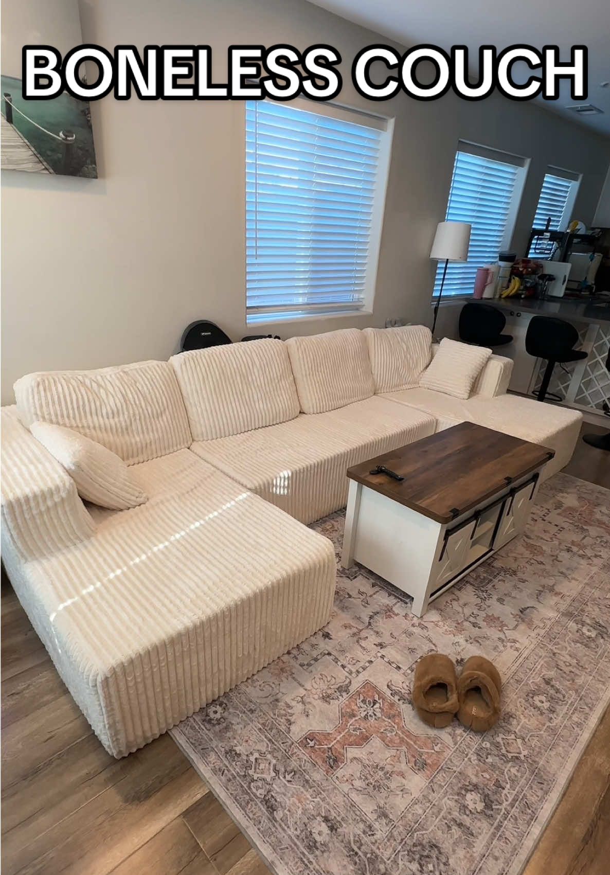 Our boneless couch is still in great condition and is so comfy 🥰 #bonelesscouch #livingroom #livingroomdesign #couch #sofa 