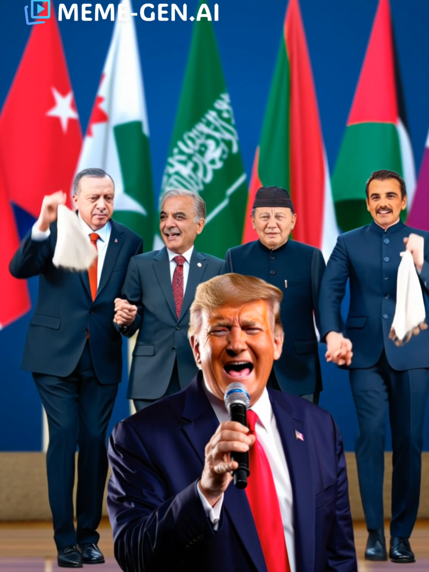 Trump grabs the mic… and world leaders go full HALAY😂 AI-made, just for fun 🎶 #Trump #Halay #WorldLeaders #MemeGenAI #FYP