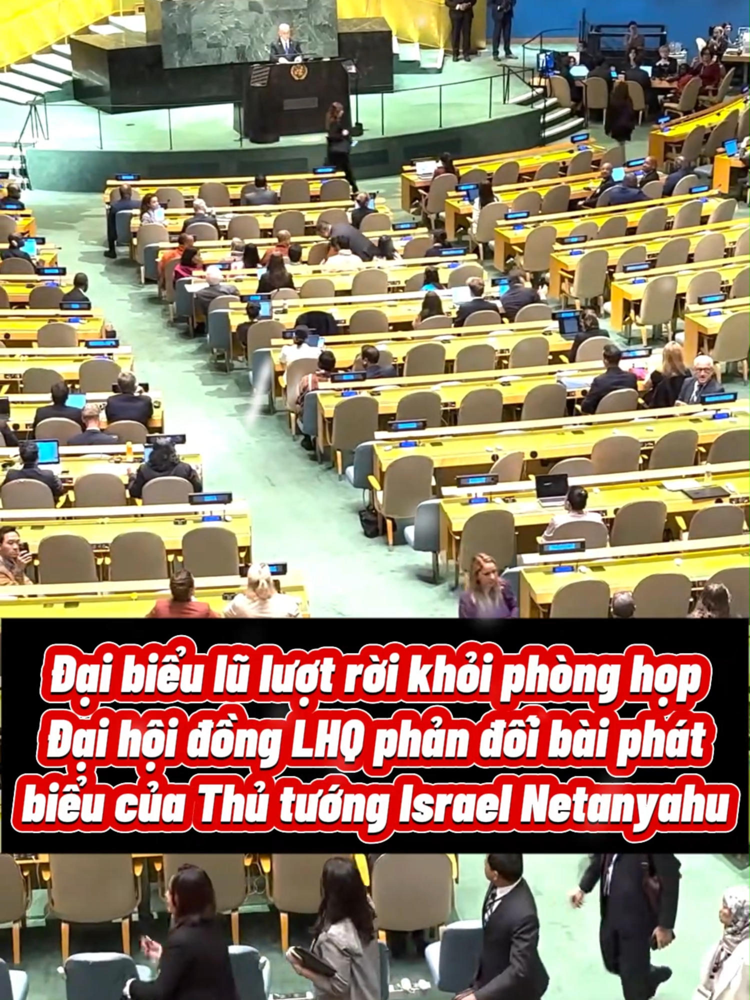 Đại biểu lũ lượt rời phòng họp Đại hội đồng Liên hợp quốc phản đối Thủ tướng Israel #quansu #xungdot #palestine #gaza