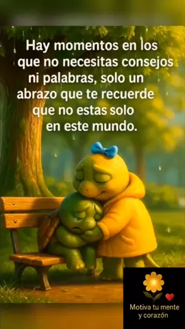 Un abrazo sincero 💛🐢 Hay momentos en que las palabras sobran, y un abrazo se convierte en el mejor recordatorio de que no estamos solos en este mundo. 🌧🤗✨ #Abrazo #Esperanza #Refugio #Amistad #Amor  