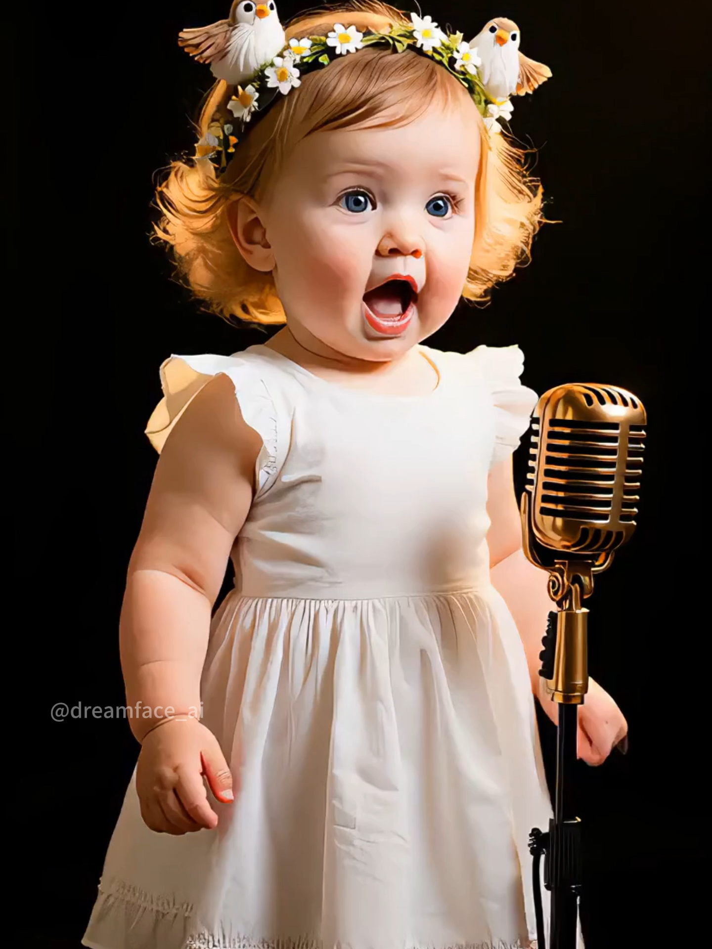 A lovely baby is singing 