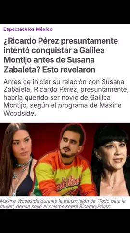 Según el programa Todo para la mujer, se afirma que Ricardo Pérez habría tenido intenciones de conquistar a Galilea Montijo antes de iniciar una relación con Susana Zabaleta. Se comenta que Pérez habría planeado sus acercamientos y estrategias sentimentales hacia Galilea, aunque no logró concretar nada. Por su parte, Maxine Woodside intervino en la controversia diciendo que, en su opinión, Galilea “jamás le habría hecho caso” porque ella ya tiene pareja, haciendo poco probable que Pérez tuviera éxito. Hasta ahora no hay confirmación oficial de Ricardo Pérez, Galilea Montijo, Susana Zabaleta ni de terceros involucrados, por lo que todo se mantiene como rumor. Además, durante el programa también salió a relucir una supuesta denuncia de maltrato por parte de Samii Herrera, exnovia de Ricardo Pérez. Se dice que ella habría confesado que sufrió comportamientos cuestionables durante su relación con él. Pero tampoco este señalamiento ha sido verificado oficialmente. Por el momento, Pérez no ha dado declaraciones que aclaren o desmientan estas versiones; en cambio, ha pedido a sus seguidores que eviten comentar los rumores y que apoyen los próximos proyectos de Zabaleta. --- #ChismeFamosos  #RicardoPérez  #GalileaMontijo #SusanaZabaleta