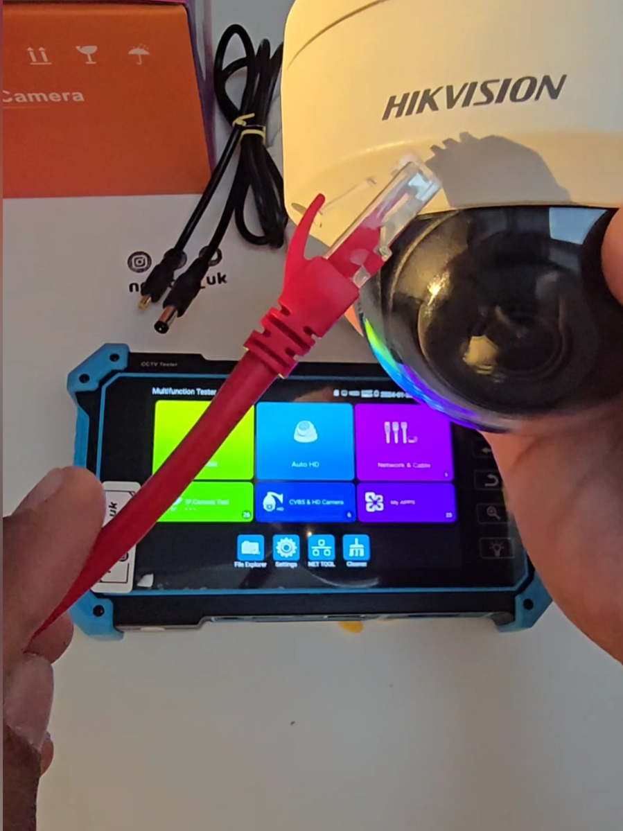 The IPC camera and CCTV tester can be connected using an Ethernet cable and a 12V power supply! #Camera #CCTV #Tester #Ethernet #PowerSupply