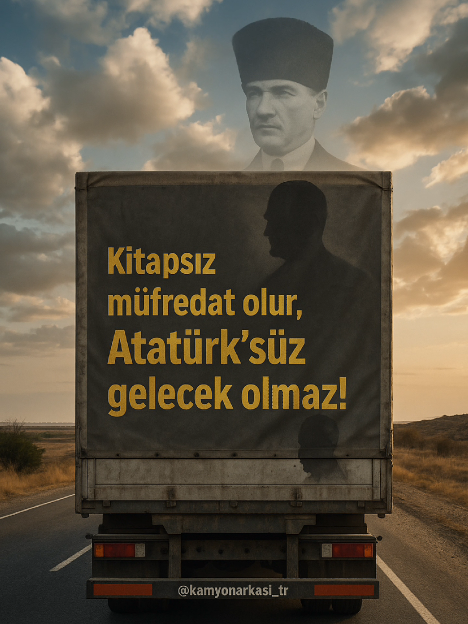 Atatürk’ü müfredattan çıkarmak, tarihimizin direğini sökmektir. Bir millet, geçmişini inkâr ederek geleceğini kuramaz. Yol uzun, yük ağır… ama Atatürk’süz bir gelecek taşınmaz! #AtatürksüzOlmaz #MüfredattaAtatürk #CumhuriyetinIşığı #YolunHakkıTarih #KamyonArkası