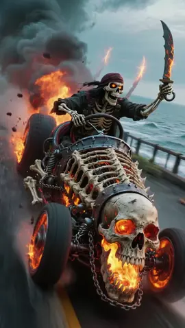 Livewallpaper | Wheels, Bones & Pirates #pirate #skull #livewallpaper #hotrod #spookyseason #darkfantasy #skeletonvibes #undead #infernalride #aivideo #mobilewallpaper