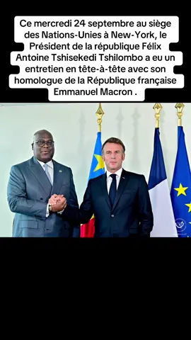 Ce mercredi 24 septembre au siège des Nations-Unies à New-York, le Président de la république Félix Antoine Tshisekedi Tshilombo a eu un entretien en tête-à-tête avec son homologue de la République française  Emmanuel Macron . Pendant près d’une heure, les deux chefs d’Etat ont abordé , seul à seul, des questions bilatérales et particulièrement la situation sécuritaire dans la partie Est de la RDC. À ce sujet , le président français a fait part à son homologue congolais de son initiative d’organiser à Paris , au mois d’octobre prochain , une grande conférence internationale sur la situation humanitaire dans la région des grands lacs.