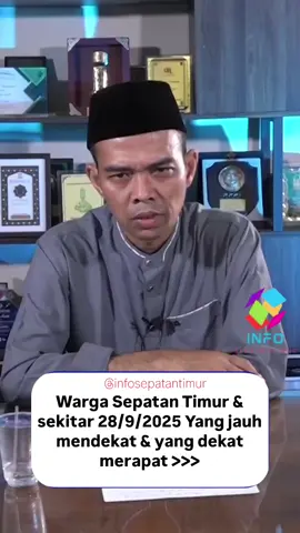 Buat warga sepatan Timur & sekitarnya, siap-siap di hari jadi kecamatan sepatan Timur ke 19th akan ada UAS  @ustadzabdulsomad_official Ajak teman,keluarga tercinta, & tetangga,cing,cang,enkong ngoloyog ke lapangan bola stadion mini dimulai jam 19.30 wib sampai selesai Catet tanggalnya, jangan sampai terlewatkan. Dan yang paling penting ini, ACARANYA GRATIS 🗓Minggu 28/9/2025 📍Di lapangan Bola Stadion minin sepatan timur https://maps.app.goo.gl/RCPVhEZ3v6vwVCg2A?g_st=aw #infosepatantimur 