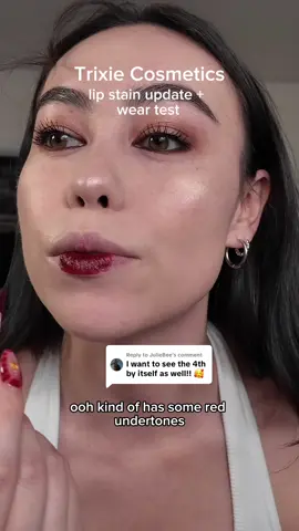 Replying to @JulieBee update on “Berry Demure” with wear test at the end. I plan to test the other colors to see how long they last. This shade ended up being disappointing #trixiecosmetics 