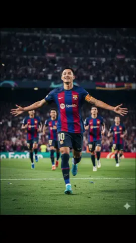 Selebrasi keren 2025 club kesayangan kalian🥰🥰🥰 Step 1: Klik GeminiAi di Google Chrome  Step 2: Masukkan foto terbaik kalian  Step 3: Masukkan Prompt dibawah ini  Prompt: Transform this photo into an ultra-realistic action of a professional soccer player celebrating a goal in a packed stadium with a number of other Barcelona players behind him. The player is wearing the Barcelona home kit number 10 (red and blue jersey with black shorts, black patterned socks, blue football boots, Sportify sponsor, Nike design, and captain's armband). He runs forward with his arms outstretched in celebration of scoring a goal. The crowd in the background is blurry but lively, creating a dramatic soccer atmosphere at Camp Nou. Cinematic lighting, detailed fabric textures, dynamic movement, realistic grass pitch, 8K quality, sports photography style. #barcelonafc #realmadridfans #Gemini #manchestercity #manchesterunitedfans 
