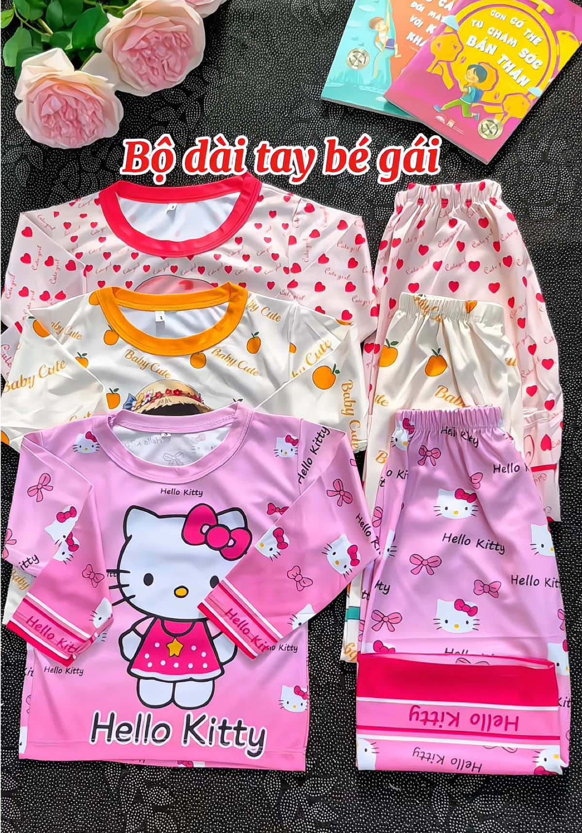 Combo 3 bộ thun lạnh dài tay quần dài in hình đáng yêu cho bé gái #quanaotreem #bodaitaychobe #bodaitaybegai #mebetho🐰 #xuhuong 