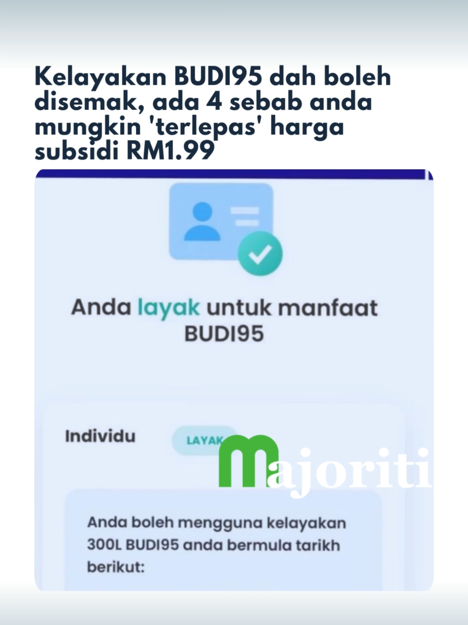 Anda dah semak? Jom semak kelayakan dengan klik link artikel! #budi95 #ron95 #subsidipetrol#trendingnewsmalaysia #beritaditiktok #majoriti