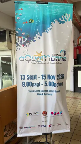 JANGAN lepaskan peluang untuk hadir ke Aquamarine Exhibition yang sedang berlangsung sekarang hingga 15 November 2025 ini bertempat di Aras 3 Balai Seni Lukis Negeri Pulau Pinang, Dewan Sri Pinang. Apa yang lebih penting masuk adalah PERCUMA bermula jam 9 pagi hingga 5 petang. Pelbagai pameran ‘hidup’ dan interaktif yang berinformasi, warna-warni dan memukau berkaitan hidupan marin khususnya di Malaysia. Boleh hubungi talian 04-2261493 untuk maklumat lanjut mengenai pameran ini.