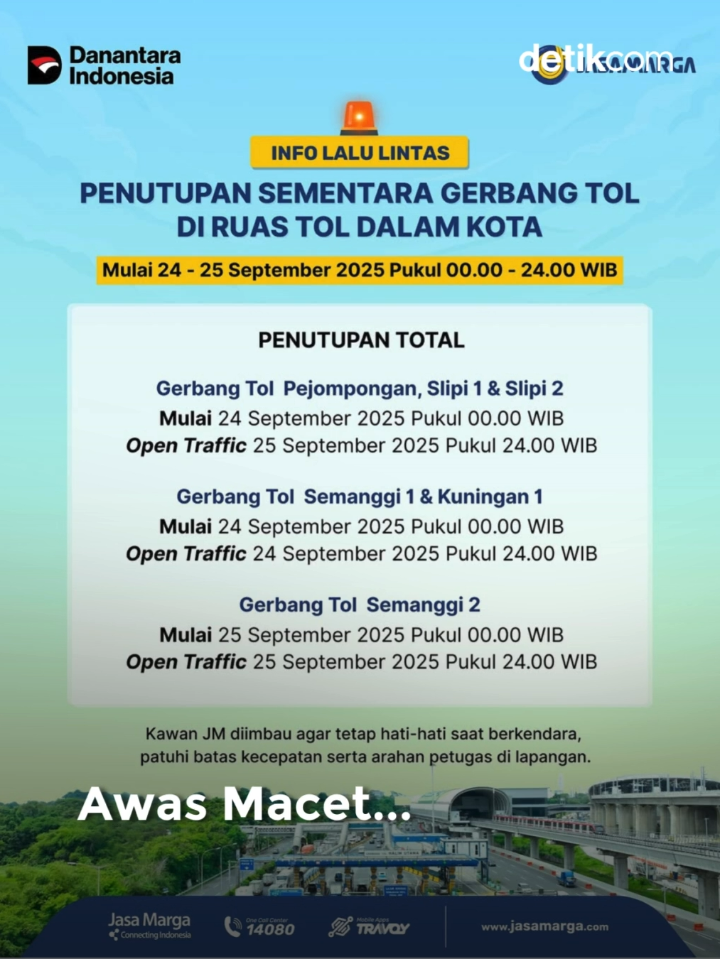 Efek dari penutupan ini terasa pada Rabu (24/9/2025) malam. Kendaraan rute Gatot Subroto mengarah ke Slipi dan Kuningan harus terhambat karena macet parah. Jadi silakan cari jalur alternatif ya detikers... Baca berita selengkapnya hanya di detik.com ! Creator: Jo #jasamarga #macet #gerbangtol #toldalamkota #gerbangtoldalamkota #macetjakarta