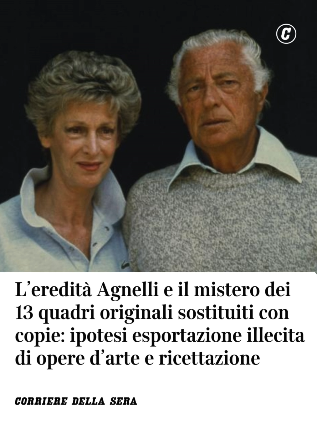 Tre falsi d’autore per anni sono stati esposti delle dimore della famiglia Agnelli, Villa Frescot e Villar Perosa a Torino e in una casa a Roma. I tre falsi sono «La scala degli addii» di Giacomo Balla, «Mistero e malinconia di una strada» di Giorgio De Chirico, e un Monet, «Glaçons, effet blanc». Che fine abbiano fatto gli originali adesso è al centro dell’inchiesta della Procura di Roma, che indaga sulla scomparsa dei quadri. Le copie sono state rinvenute all’interno del caveau del Lingotto durante una perquisizione svolta dalla Guardia di finanza nell’ambito della contesa sull’eredità dell’avvocato Gianni Agnelli tra Margherita (69 anni), e i tre figli John(49), Lapo (47) e Ginevra Elkann(46). La caccia agli originali è uno dei filoni dell'indagine del procuratore aggiunto Giovanni Conzo e del pm Stefano Opilio sulla scomparsa della collezione dell’Avvocato, venuto a mancare il 24 gennaio del 2003. 👉 L'articolo di Giulio De Santis sul Corriere #corrieredellasera #articolidelgiorno #gianniagnelli