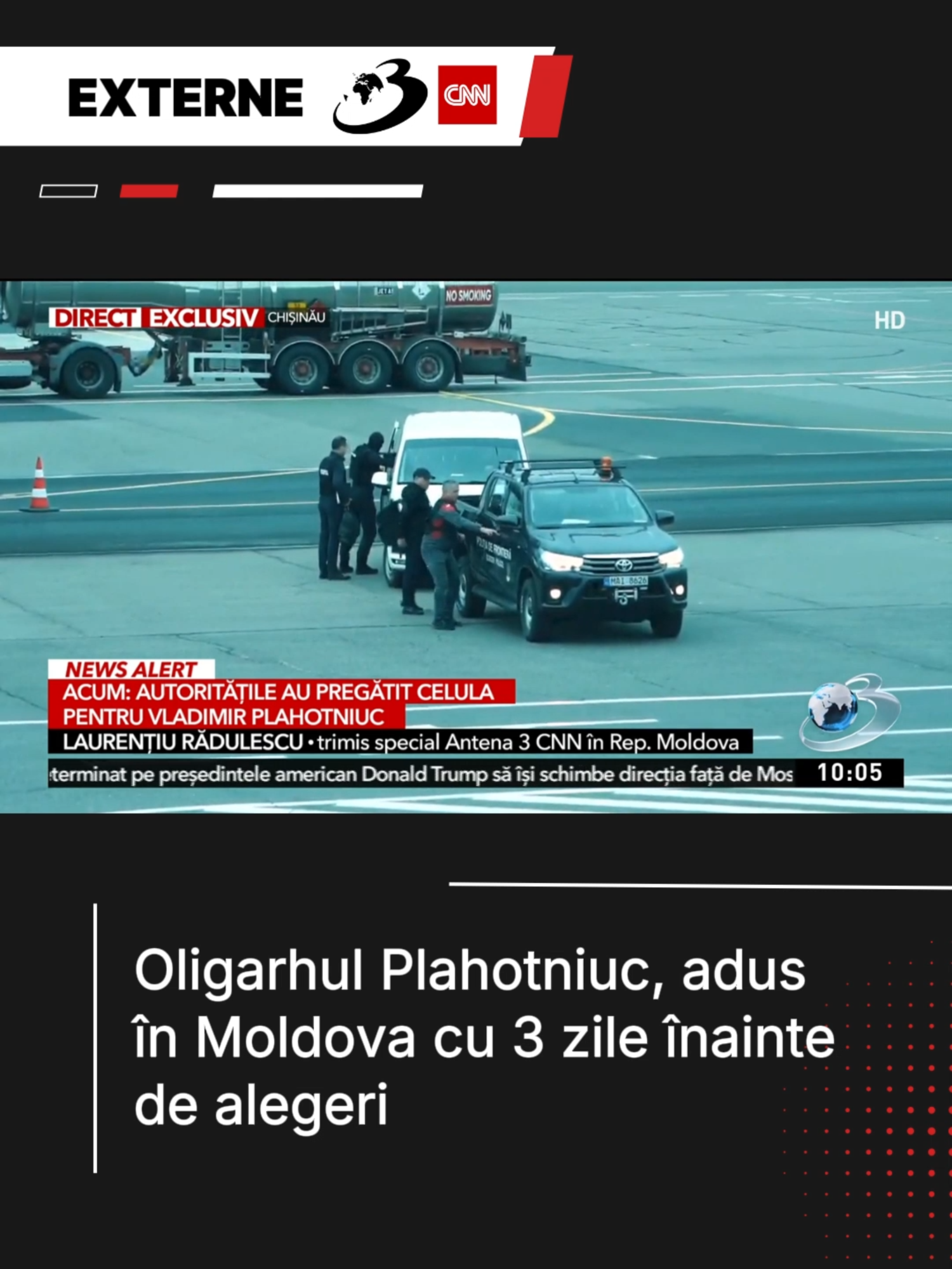 Avionul care l-a adus la Chișinău pe oligarhul moldovean fugar Vladimir Plahotniuc a aterizat. Plahotniun este escortat de poliţiştii care l-au preluat de la Aeroportul din Atena. Jurnaliştii moldoveni spun că, în calitate de fost deţinător al unei funcţii publice, lui Plahotniuc i-a fost pregătită deja o celulă separată. #antena3cnn