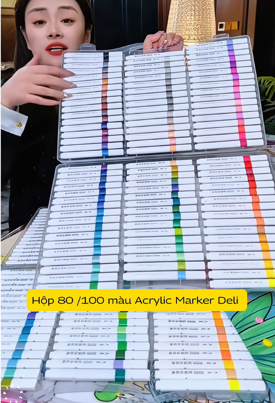Hộp 80/ 100 màu Acrylic Marker Deli bút màu chống thấm nước, tô màu đậm , vẽ được trên quần áo giày dép #butmauacrylic #butmauchobe #butmauacrylicmarker #hop80mauacrylic #deli  
