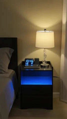 Double the style – 2 nightstands with LED lighting. #bel43tc7  #LEDNightstands #BedroomSet #ModernLiving #SmartFurniture 