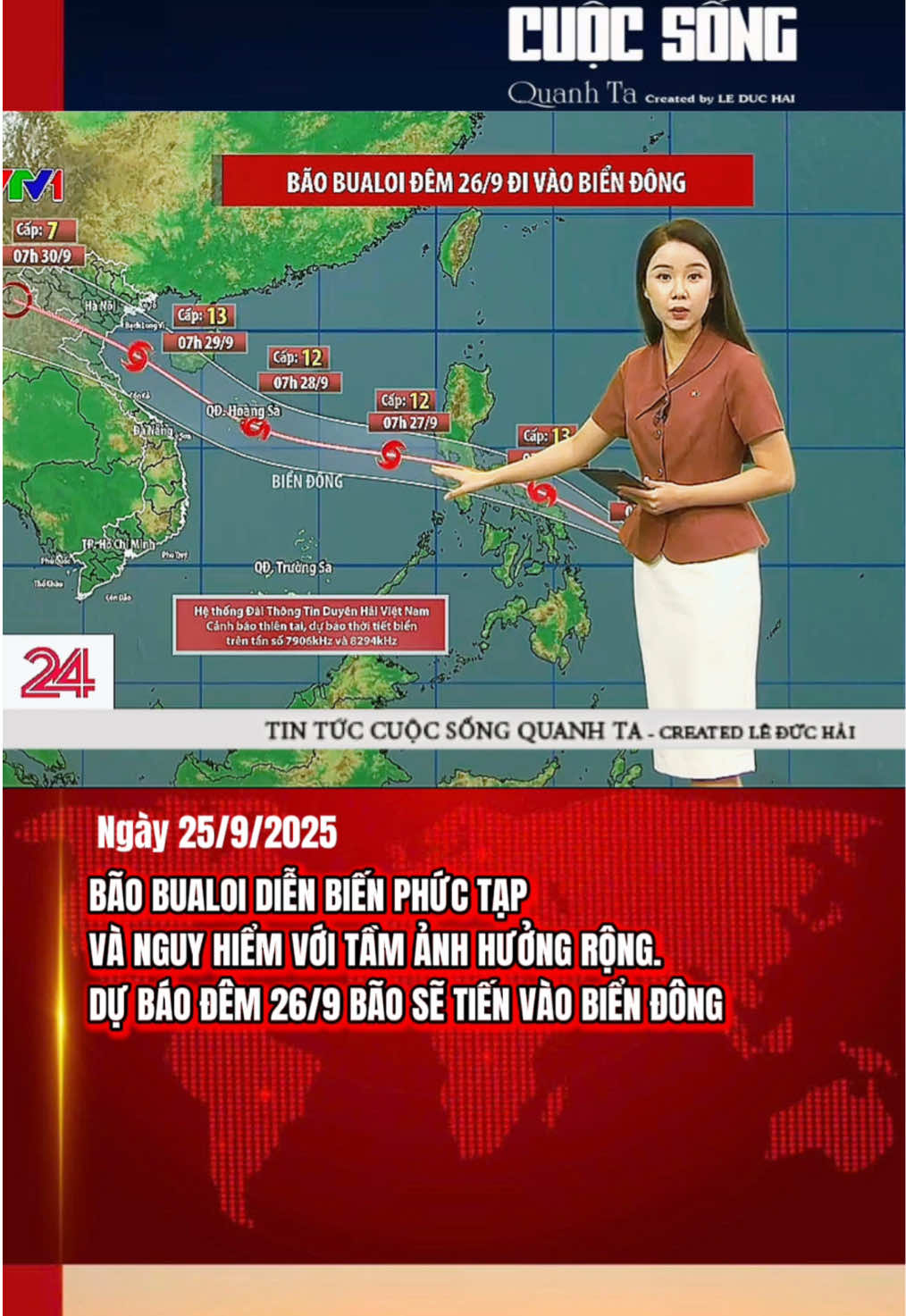 Bão Bualoi đang có diễn biến phức tạp, hiện bão đang ở vùng biển Philippines và dự báo đến đêm 26/9 bão Bualoi sẽ đi vào Biển Đông tiếp tục mạnh thêm và hướng về đất liền nước ta. #cuocsongquanhta #tintuc #baobualoi #baoso10 #dubaothoitiet  
