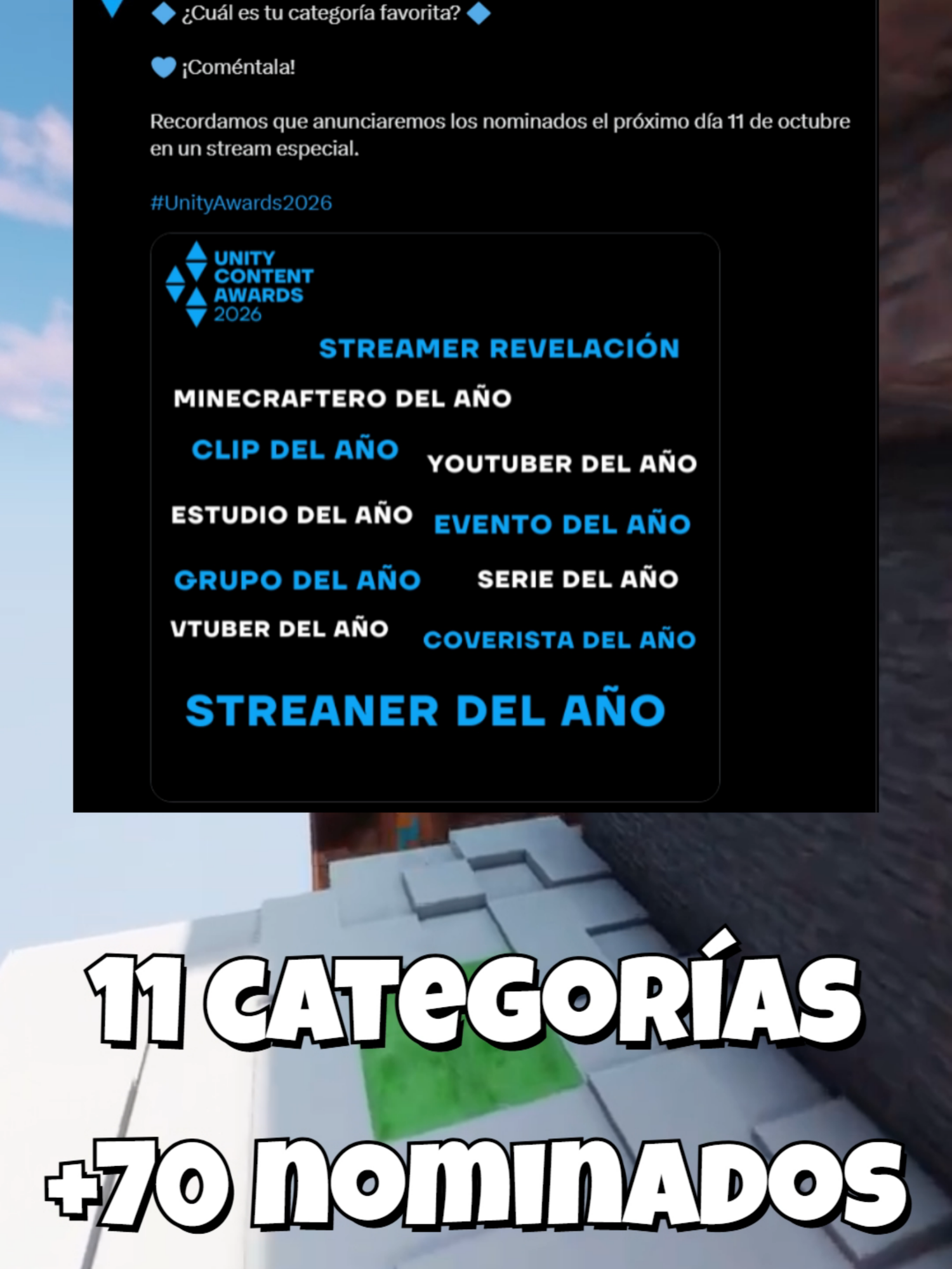 Faltan 15 días para los #UnityAwards2026 💙  ¡Nos vemos el 11 de octubre a las 5pm hora española! Sigenos en X: https://x.com/UnityAwards2026 Y en mi twitch: https://www.twitch.tv/antoniomctv00 #fyp #creadordecontenido #streamerpequeño #parati #feed #Minecraft #premios #streamers #youtubers #minecraftclips #Twitch #pequeñoscreadores #granada #comunidadhispana #AntonioMCtv #minecraftpvp #covers