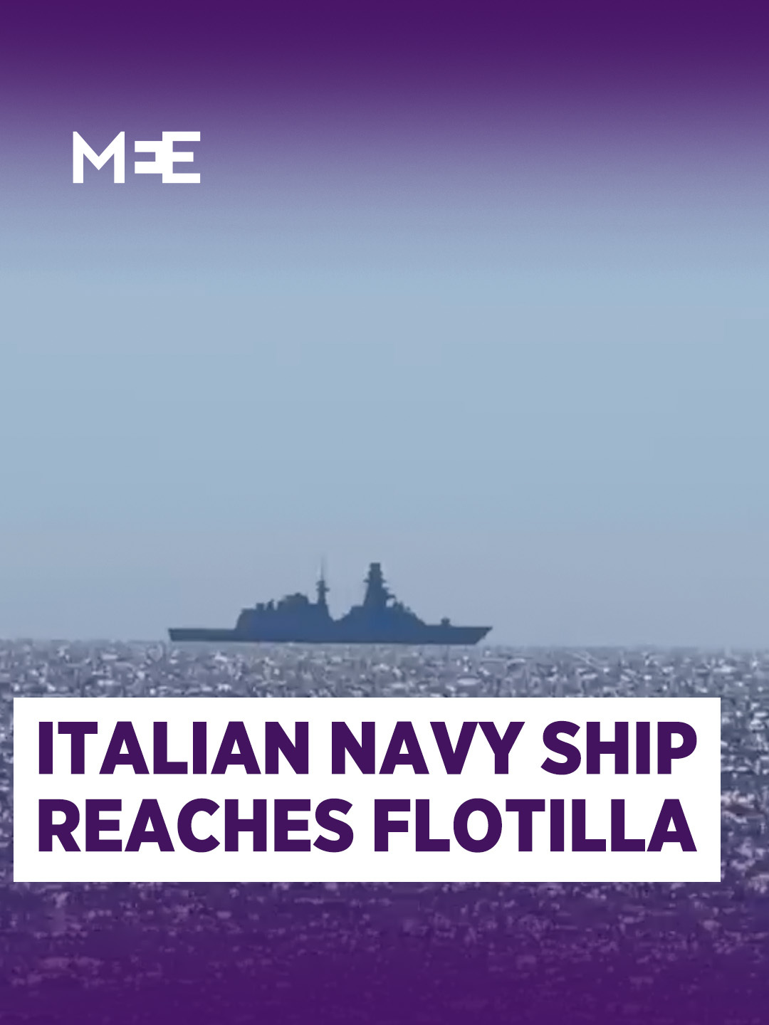 Video footage taken by MEE journalist Mathilda Mallinson aboard the lead ship of the Global Sumud Flotilla shows an Italian navy ship near the fleet in the Mediterranean Sea. Italian Defence Minister Guido Crosetto said on Thursday that a second naval frigate will be deployed to support the Flotilla after it came under at least 13 drone attacks since the late hours of Tuesday. Spanish Prime Minister Pedro Sanchez said on Wednesday that Spain would also be sending a navy ship to assist the flotilla.