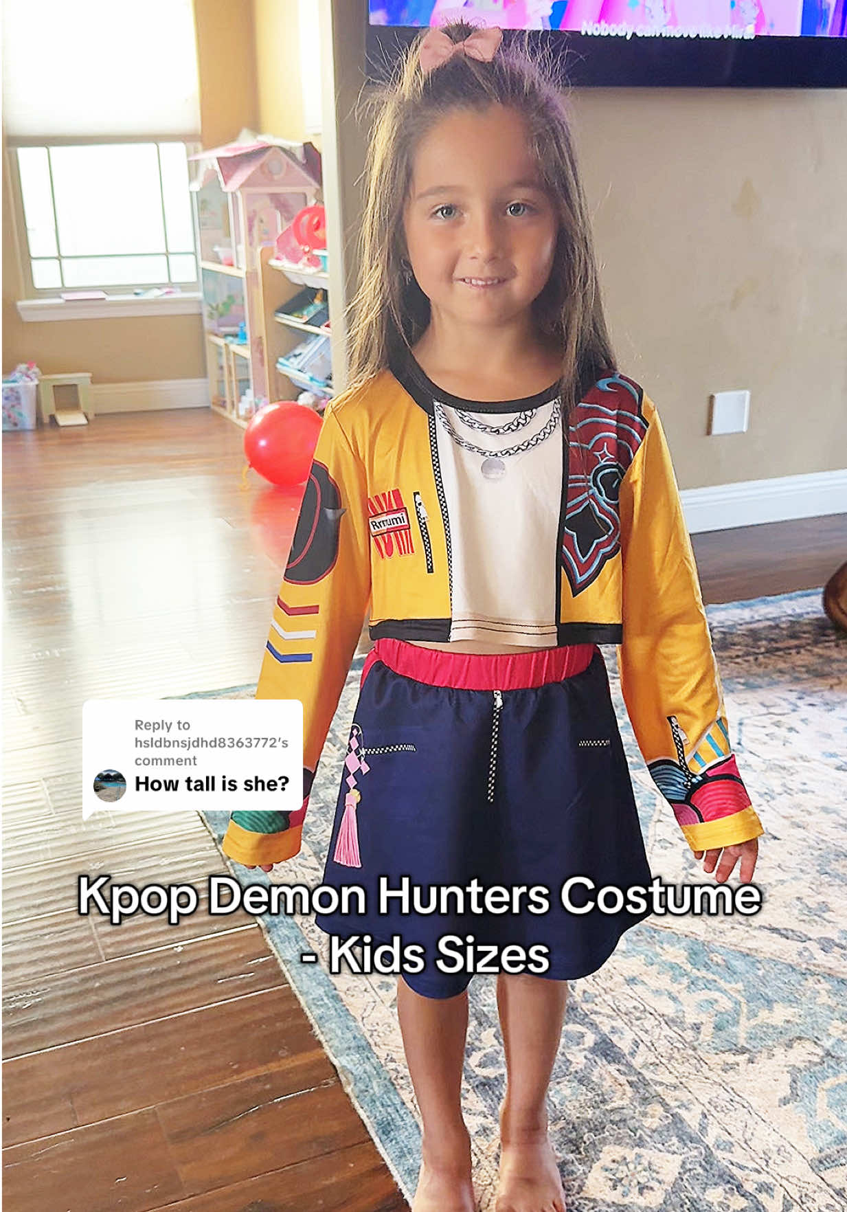 Replying to @hsldbnsjdhd8363772 44 inches and wearing a size small! Kpop Demon Hunters Costume Kid Sizes!!! #kpopdemonhunters #kpopdemonhunterscostume 
