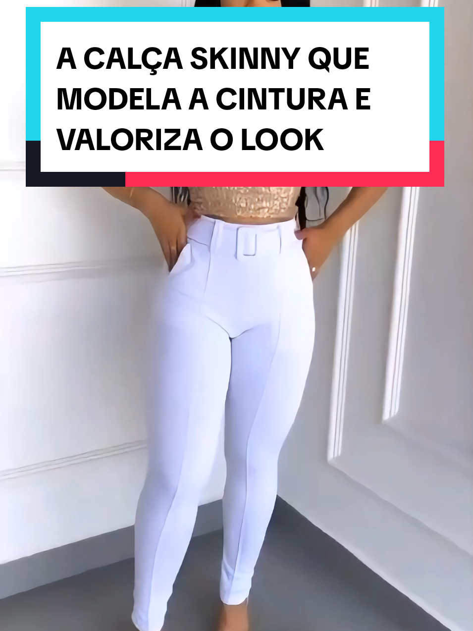 Calça skinny feminina em malha crepe com cinto incluso. Cintura alta, confortável e estilosa, perfeita para looks casuais ou sociais. #calçafeminina #modafeminina #lookcasual #cinturaalta #trendtok 