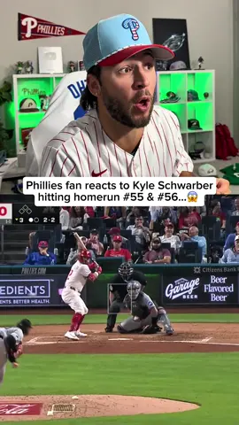 GIVE THIS MAN MVP… Phillies fan reacts to Kyle Schwarber hitting his 55th and 56th home run of the season! #MLB #baseball #phillies #philadelphiaphillies #kyleschwarber 