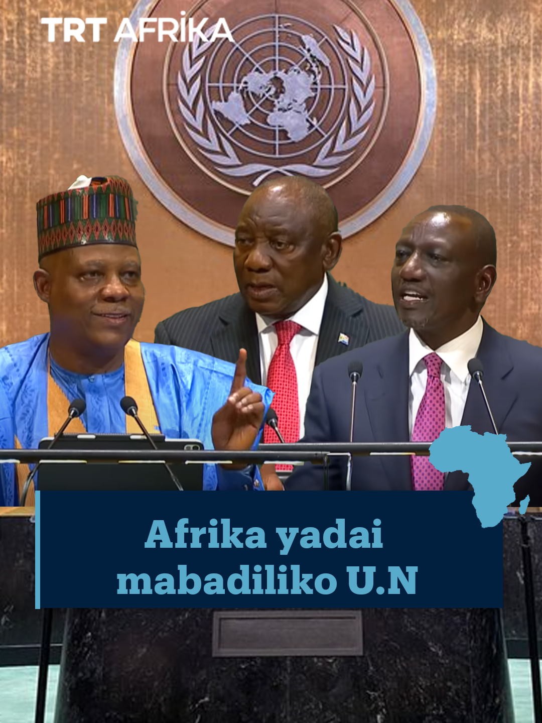 Viongozi wa Afrika katika Baraza Kuu la Umoja wa Mataifa linalofanyika jijini New York walizungumza kuhusu mabadiliko katika taasisi hiyo ilioanzilishwa miaka 80 iliyopita. Viongozi hao walisema kuwa mifumo ya UN haina tija kwa ulimwengu wa sasa hasa katika Baraza Kuu la Usalama na haijumuishi bara la Afrika #williamruto #cyrilramaphosa #kashimshettima