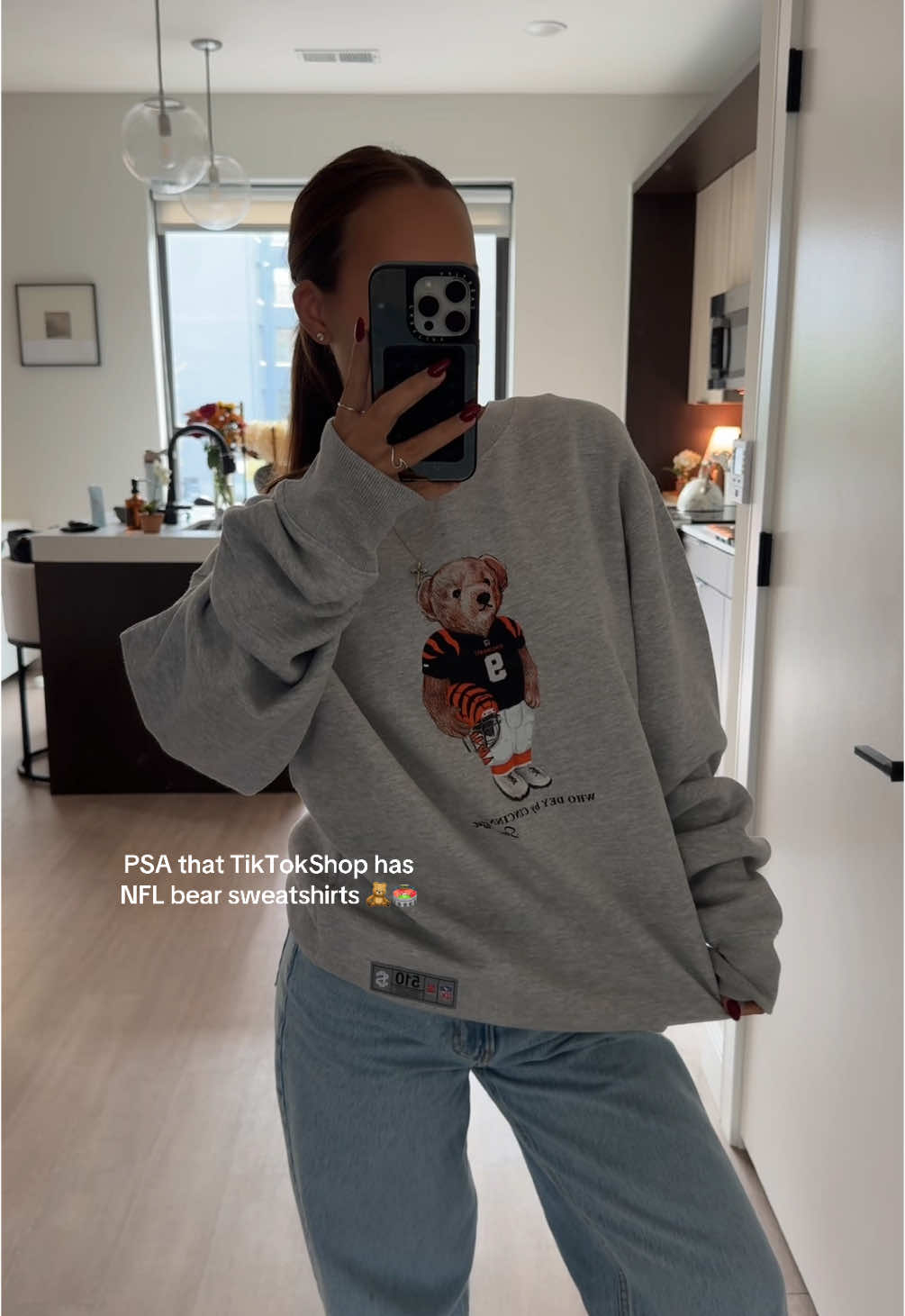 Will be wearing this allllll season. 👏🏼🏈 #OOTD #nflfootball #footballszn #footballlover #footballsweatshirt #footballsunday #bearsweater #tiktokshopfinds 