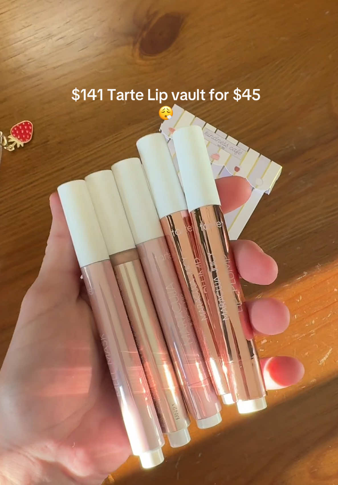 Sweetest deal ever 🍓 The Tarte Maracuja Juicy Lip Gloss Set comes with 5 shades + 3 are FREE! Scents like s’mores, coconut cream pie, strawberry shortcake packaged in a giftable pouch with a strawberry charm. Vegan, cruelty-free, and 70% off today only! ✨💋 #tartecosmetics #juicylips #lipglosstrend #holidaygiftsforher #plumpinglipgloss 