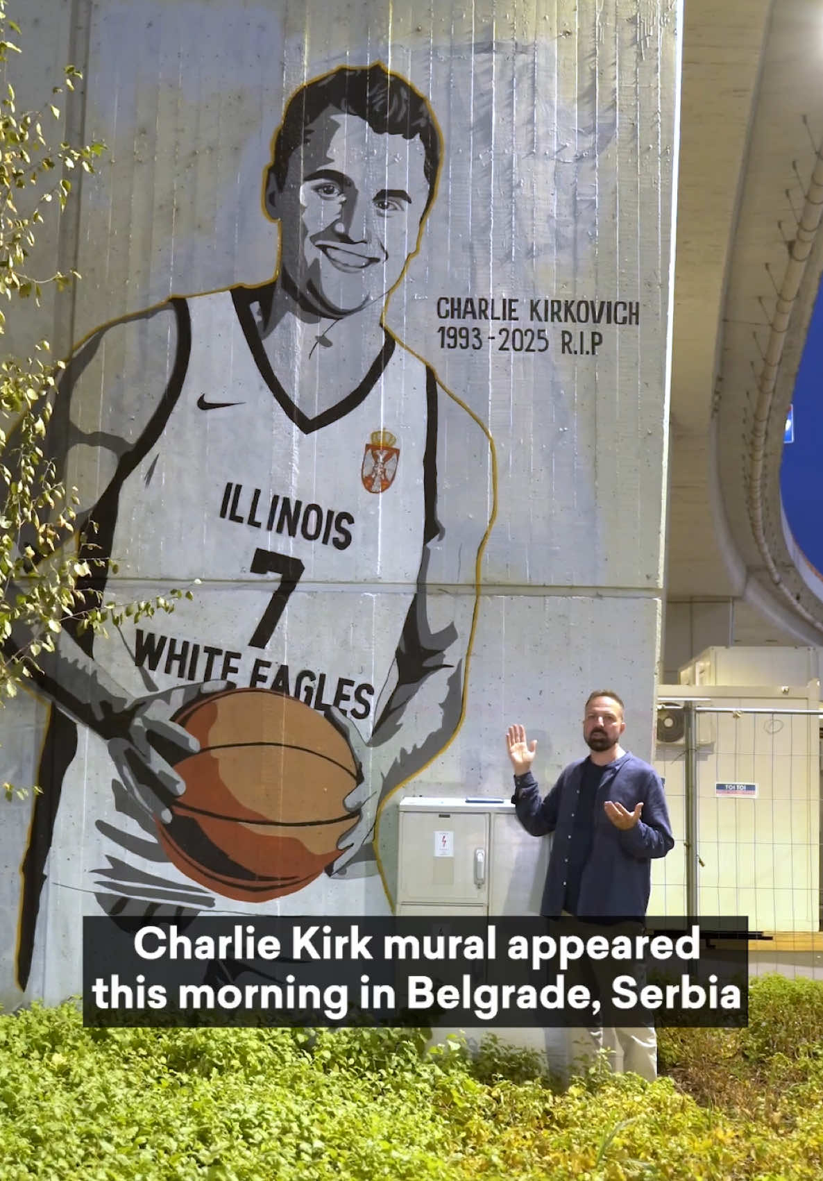 Charlie Kirk mural in Belgrade, Serbia - a tribute to his Chicago all-Serb basketball team