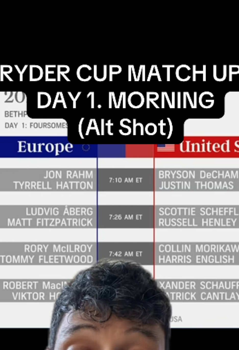 #greenscreen RYDER CUP DAY 1 MATCHES (Alt shot) are out GET IN HERE!!! #golf #golftok #RyderCup 