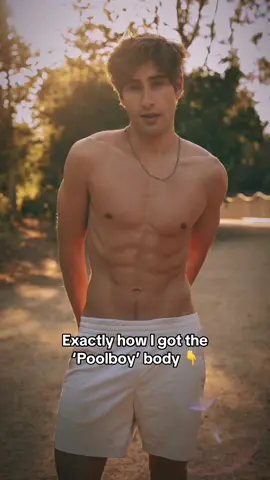 My Poolboy body was the result of: 1. Small calorie deficit to strip off excess body fat sustainably and slowly 2. Prioritised protein to keep me full while I was in a deficit. Meat, fish, eggs, legumes, protein powder, tofu, yoghurt. Mix and match with plant based sources 3. Prioritised foods that would keep me full, sweet potato, fruit especially berries, Greek yoghurt, oats, colourful veggies, brown rice  4. Lifted 4 times a week with weighted ab exercises every session. Progressively overloading the abs makes em pop! 5. 10k steps a day  6. 2x cardio sessions a week, kept it simple with a 20 min incline treadmill walk  7. Focussed on sleep. When we’re sleep deprived our hunger hormones get all out of whack and I crave sugar!  ##poolboy #reelshort #nutrition #nutritiontips #fyp 