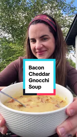 Bacon cheddar and gnocchi soup! Welcome back to my fall soup series! 🍁 Ingredients: 3 tbsp butter  1 diced yellow onion  1/2 cup finely diced carrots  1/2 tsp salt 1 tsp pepper  1 tsp garlic powder 1/4 tsp thyme Red chili flakes to taste 4 cups chicken broth 8-10 slices of bacon crumbled 16 oz gnocchi  2 cups shredded cheddar cheese 1/2 cup heavy cream  Instructions: Add butter and onion & carrots in a pot. Cook on high heat until onion is translucent. Add spices. Add chicken broth and bacon. Bring to a boil. Next add gnocchi and cook per package directions (2-3 mins). Turn down the heat and then add cheddar cheese and heavy cream. Stir until cheese is melted and serve!! #EasyRecipe #soup #souprecipe #foryourpage #dinner