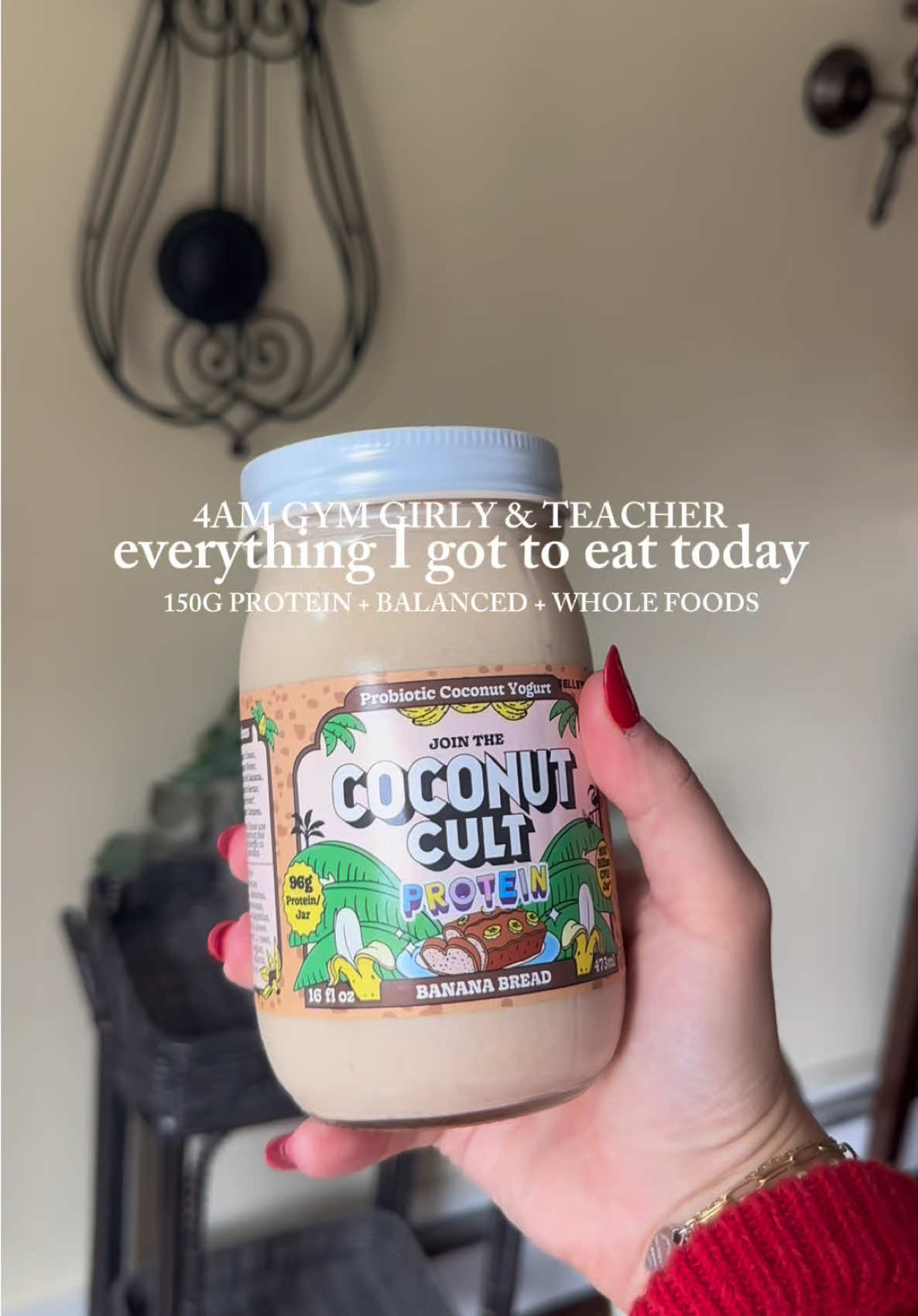 what I GOT to eat today as a 4am gym girly & teacher🍓💘 preworkout @Alani Nutrition  post workout clear protein & creatine @1UpNutrition  use code ALI20 to save⭐️⭐️ @Emergen-C packet always  the new banana bread @The Coconut Cult is truly the best flavor yet!!! breakfast: egg whites, tomatoes & guacamole on @Dave’s Killer Bread  lunch: @siggisdairy plain yogurt with @EarthChimp Protein Powder vanilla protein & berries snack: @Painterland Sisters strawberry yogurt dinner: homemade lentil soup dessert: homemade high protein pumpkin granola bars using the @Truvani vanilla vegan protein powder🎃☁️ 🍯🍯 #whatieatinaday #whatieat #wieiad #wieiadrealistic #truvani 