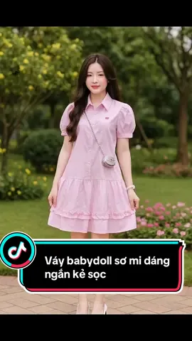 Váy babydoll sơ mi dáng ngắn kẻ sọc.