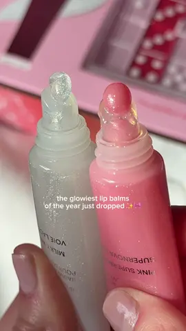 These are the glowiest lip balms I've found 🩷 so pretty! #lipbalms #lipbalmaddict #sparklymakeup 