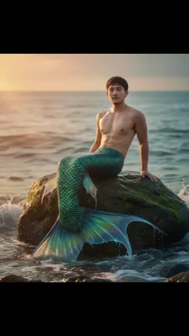 #แจกpromptฟรี  #แจกpromptเงือก  #Gemini Ultra-realistic vertical portrait, 9:16 aspect ratio, 8K resolution, extremely high detail — use the uploaded reference image for the face, pose, and tail, matching them 100%. A merman sits on a seaside rock, full body visible with the tail emerging beautifully from the water. Upper body rises naturally above the water, one hand resting on the wet rock, torso slightly twisted, shoulders relaxed. The transition between the human body and the fish tail is perfectly seamless. Tail: Based on the uploaded reference — micro-textured fish scales with ultra-fine detail, shimmering with green, blue, and iridescent highlights. Transparent, thin fin edges ripple naturally like underwater movement. Long fin tips flowing gracefully, with a subtle bioluminescent glow. Skin: Wet skin with fine droplets of water, natural subsurface scattering, realistic musculature. Environment: Wet rocky outcrop with highly detailed textures of stone and moss. Gentle ocean waves around, water foam and mist splashing, some underwater bubbles visible. Lighting and Color: Golden–orange sunset light illuminating from one side, balanced with cool bluish reflected light from the sea on the opposite side. Soft mist and scattered light beams (god rays, volumetric light). Romantic, cinematic fantasy atmosphere reminiscent of The Little Mermaid (2023). Photography: Wide shot / long shot, showing full figure and tail. Slightly low camera angle to emphasize jawline and torso. Wide-angle lens (24–35mm). Medium shallow depth of field (f/4–f/5.6), balanced focus across the subject, with slightly blurred ocean background (bokeh). Rendered as if a RAW 8K photo. Mood & Composition: Calm, graceful, gentle presence. The subject is slightly off-center, with foreground rocks in front and the sea as the background. Powerful, enchanting composition, cinematic and photorealistic, evoking the feeling of a fantasy film still.@Daniel Thailand 