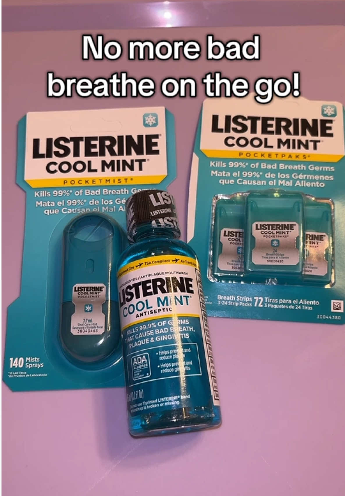 ✨Fresh breath anywhere, anytime✨ The @ListerineOfficial Travel-Size Trio has you covered with: ✔️ 3.2 fl oz Cool Mint Mouthwash (TSA-friendly) ✔️ Pocketmist spray for on-the-go freshness ✔️ PocketPaks Fresh Breath Strips in Cool Mint & Alcohol-Free Cool Mint Perfect for travel, school, work, or a night out—because bad breath is never on the itinerary 😏💨 #tiktokshopcreatorpicks #spotlightfinds #dentalcare #TravelEssentials #FreshBreath