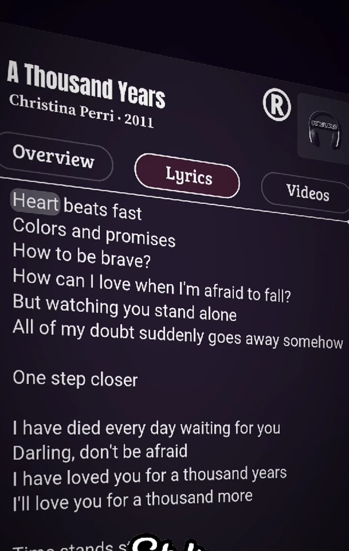 A Thousand Years | Karoke 🎶 #athousandyears #christinaperri #lyrics #song #karoke 