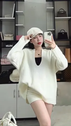Bộ Set 3 Món Chất Tăm Len Dài Tay Cổ Sâu Kèm Áo Bra #set3mon #setbothudong #thoitrangnu #xuhuong 