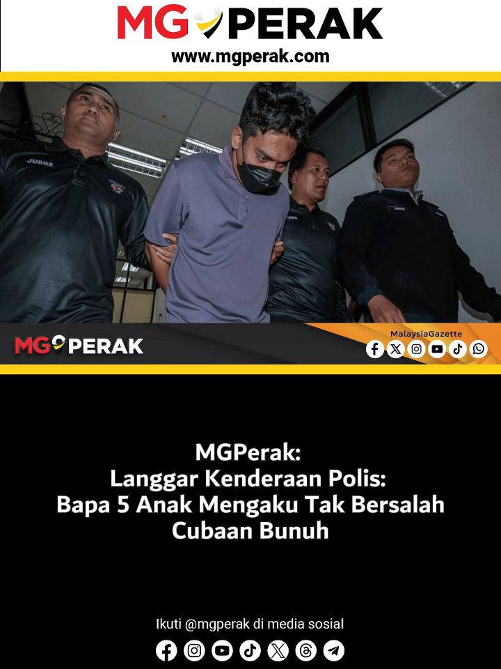 MGPerak: Langgar Kenderaan Polis: Bapa 5 Anak Mengaku Tak Bersalah Cubaan Bunuh  Seorang lelaki dihadapkan di Mahkamah Sesyen di sini hari ini atas pertuduhan cubaan membunuh anggota polis dengan melanggar kenderaan mereka yang tular di media sosial di Behrang pada Sabtu lalu. Tertuduh, Mohd Ameerul Asraf Mohd Saipul, 35, mengaku tidak bersalah selepas jurubahasa mahkamah membacakan kertas pertuduhan di hadapan Hakim, Norhamizah Shaifuddin. Bapa kepada lima anak itu dilihat menangis ketika tiba di mahkamah dan ditenangkan isterinya sebelum prosiding bermula. - MGPerak #malaysiagazetteperak #mgperak #pdrm #langgarkenderaanpolis