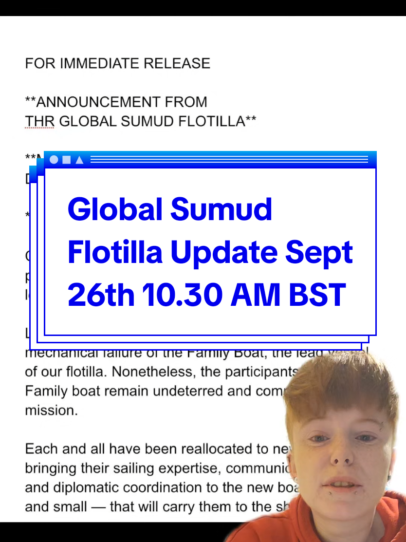 📢 Global Sumud Flotilla Update September 26th 10.30 AM BST 📢 Departing Crete Family Boat engine Failure Steering Committee reallocated  Government Contact details and Letter Templates in bio Cheers @Dougie for posting this! #globalsumudfotilla #freedomflotilla #freepalestine #endtheblockade #breaktheseige 