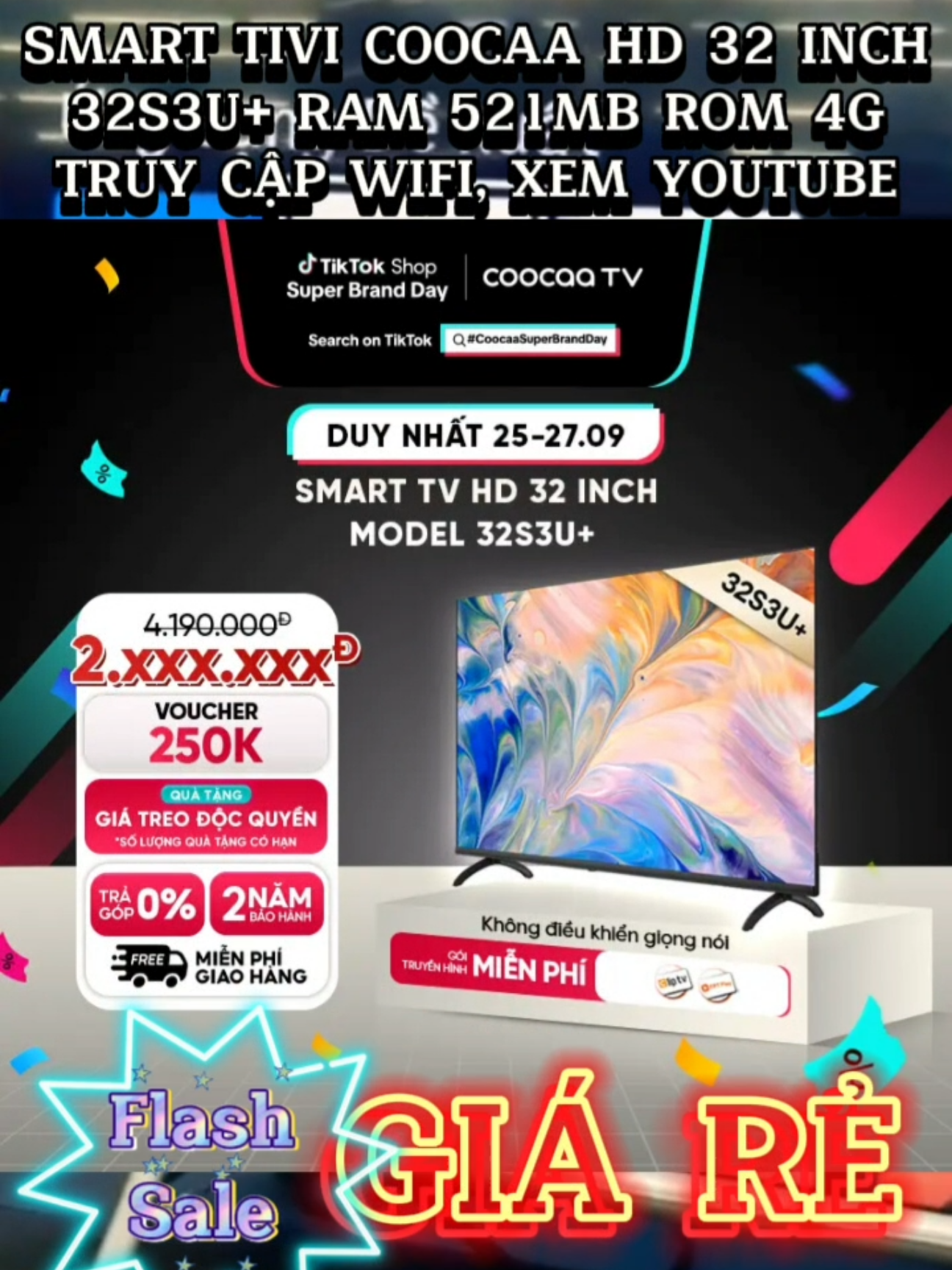 [GIÁ RẺ] SMART TIVI COOCAA HD 32 INCH, 32S3U+ RAM 521MB ROM 4G, TRUY CẬP WIFI, XEM YOUTUBE #tivi32inch #tivigiare #smarttv #coocaa #shopbantot