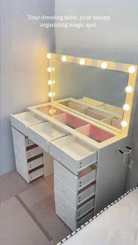 Do you like this luxurious dressing table? 11 drawers with super-large capacity, desktop tempered glass design and LED through light strip, make your dressing table more beautiful!#vanity #vanitys #makeupvanity #vanitydesk #CollaredEagle 