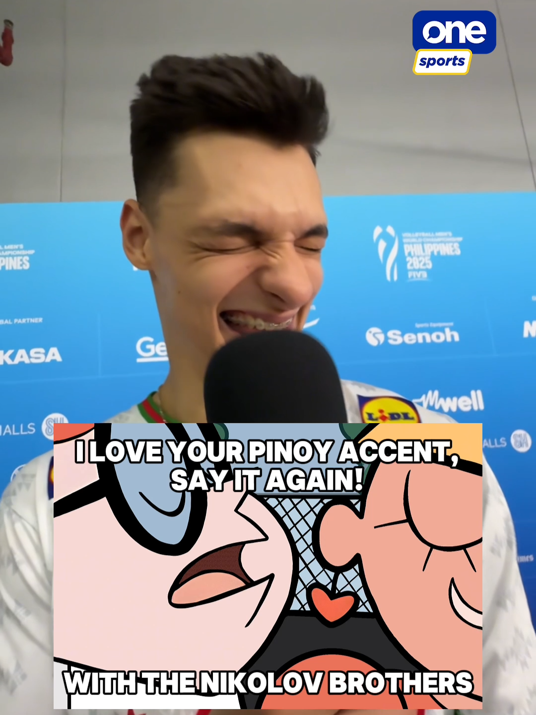 'MAMSER? MONSTER?' 😭 Bulgaria’s Moni and Aleksandar Nikolov take their turn at the Pinoy accent in a fun challenge at the 2025 FIVB Men’s World Championship! | via LJ Abadinas/One Sports #OSTimeout #MWCH2025 #Philippines2025