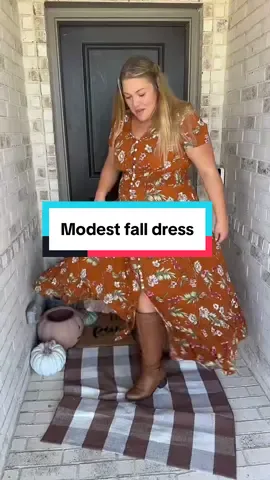 A modest fall dress that can be worn to church, fall pictures or the pumpkin patch @Rusttydustty #plussizedress #modestfashion #fallfashion 