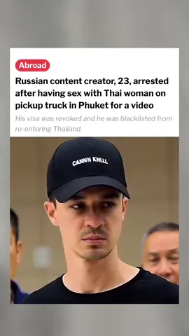 A 23-year-old Russian man in Thailand was arrested for public indecency after a video of him having sex with a woman on the back of a speeding pickup truck in Phuket went viral. The content creator, referred to as Georgii, was stopped by immigration officers at Suvarnabhumi Airport when attempting to leave the country on Sep. 25. #sgnews #sgtiktok #bangkok 
