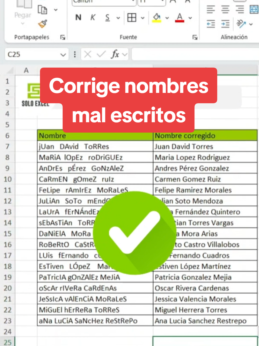 🤯 Corrige nombres en segundos y sorprende a todos #excel #exceltips #microsoftexcel #exceltutorial #microsoft #office #oficina #aprendeexcel 