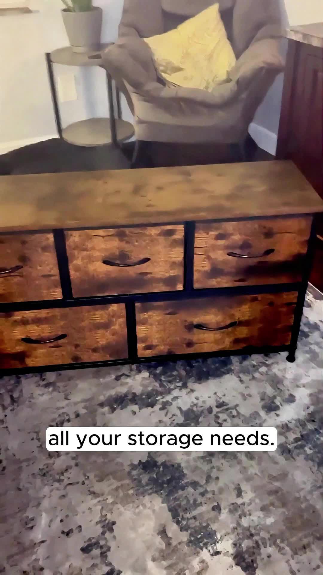 Dresser for Bedroom with 5 Drawers, Wide Fabric Dresser for Storage and Organization, Chest of Drawers with Steel Frame, Top, Easy Pull Handle for Bedroom, Hallway, Entryway, Close Modern Credenza Cabinet #furniture #dresser #storagebed #wardrobeupgrade #storagecabinet #dressers #storagebedframe #bedroomstorage #bedroomdresser #storagebeds #FallFreshness